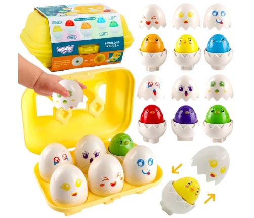 WOOPIE Układanka Sorter Montessori Dopasuj Kształty Wesołe Kurczaczki Jajka 6szt