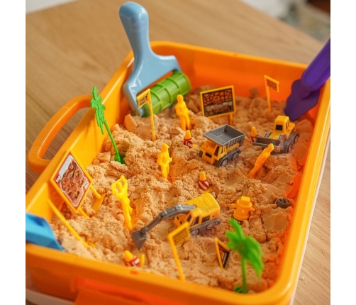 WOOPIE Piasek Kinetyczny 1,5 kg Zestaw XXL Plac Budowy Stolik z Foremkami i Pojazdami