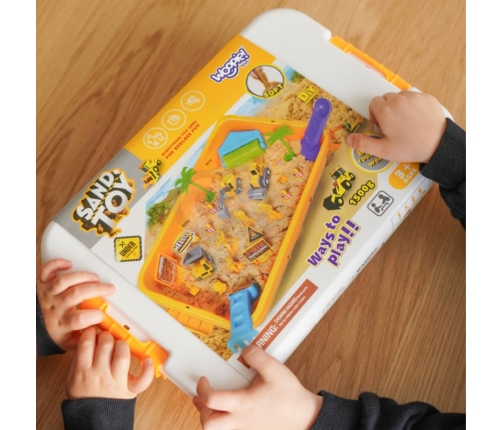 WOOPIE Piasek Kinetyczny 1,5 kg Zestaw XXL Plac Budowy Stolik z Foremkami i Pojazdami