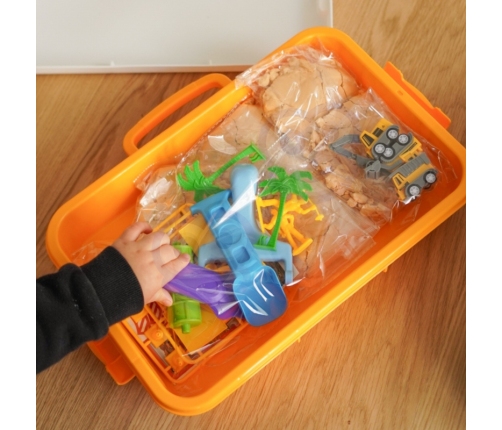 WOOPIE Piasek Kinetyczny 1,5 kg Zestaw XXL Plac Budowy Stolik z Foremkami i Pojazdami