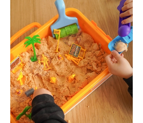 WOOPIE Piasek Kinetyczny 1,5 kg Zestaw XXL Plac Budowy Stolik z Foremkami i Pojazdami