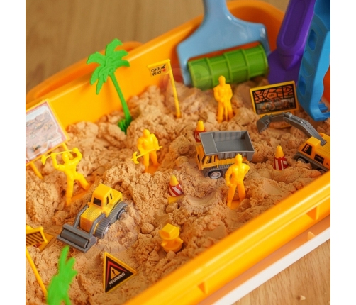 WOOPIE Piasek Kinetyczny 1,5 kg Zestaw XXL Plac Budowy Stolik z Foremkami i Pojazdami