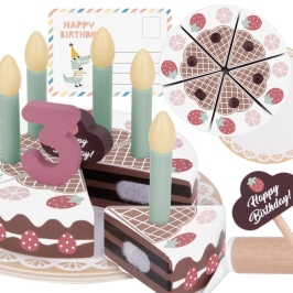 TOOKY TOY Drewniany Tort Urodzinowy ze Świeczkami Rzepy TOOKY TOY Drewniany Tort Urodzinowy ze Świeczkami Rzepy