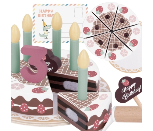 TOOKY TOY Drewniany Tort Urodzinowy ze Świeczkami Rzepy