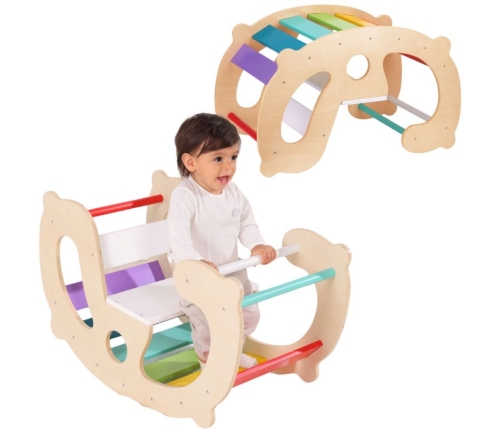 WOOPIE GREEN Drewniany Tęczowy Bujak i Mostek 2w1 Montessori FSC