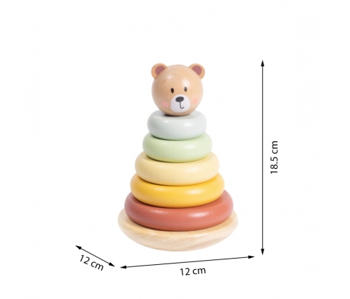 TOOKY TOY Drewniana Układanka Sensoryczna Piramidka Miś Sensoryczny Kolorowy Stacker