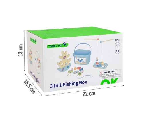 TOOKY TOY Drewniany Zestaw Morskich Zabawek Wieża Balansująca Łowienie Ryb Figurki 23 Elementy