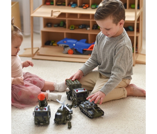 WOOPIE Zestaw Pojazdów Wojskowych z Wyrzutnią Czołg Helikopter 4SZT Skala 1:20