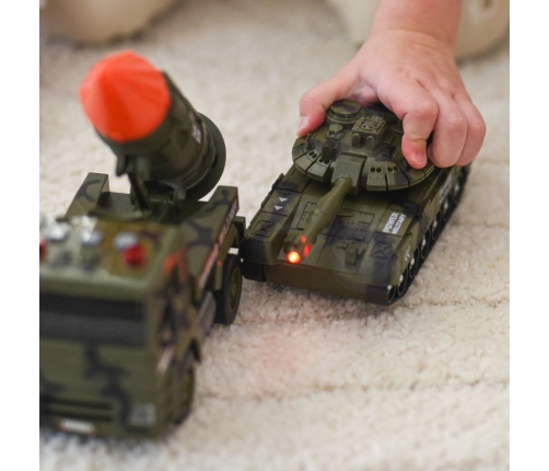 WOOPIE Zestaw Pojazdów Wojskowych z Wyrzutnią Czołg Helikopter 4SZT Skala 1:20