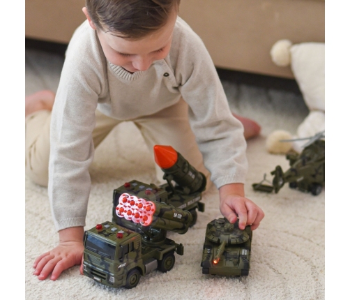 WOOPIE Zestaw Pojazdów Wojskowych z Wyrzutnią Czołg Helikopter 4SZT Skala 1:20