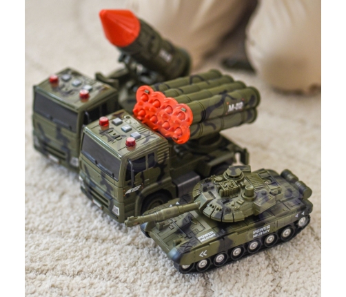 WOOPIE Zestaw Pojazdów Wojskowych z Wyrzutnią Czołg Helikopter 4SZT Skala 1:20