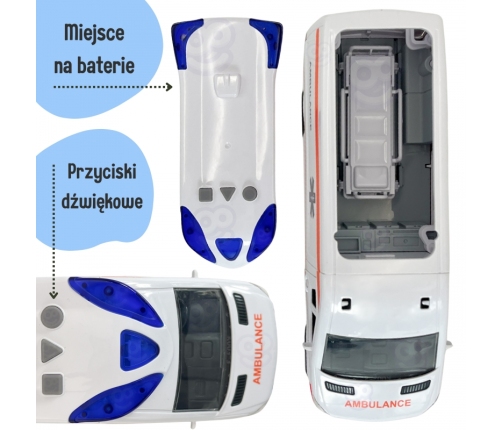 WOOPIE Pogotowie Karetka Ambulans Nosze w Zestawie + Sygnały Dźwiękowe I Świetlne