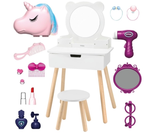 VIGA Zestaw Biała Toaletka + Akcesoria Jak z Salonu