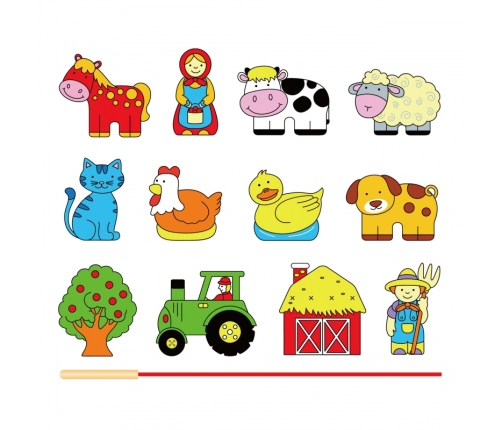 VIGA Drewniana Przeplatanka Klocki Farma do Nawlekania Montessori