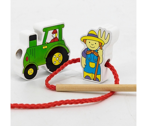 VIGA Drewniana Przeplatanka Klocki Farma do Nawlekania Montessori