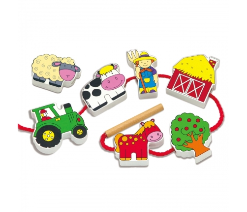 VIGA Drewniana Przeplatanka Klocki Farma do Nawlekania Montessori