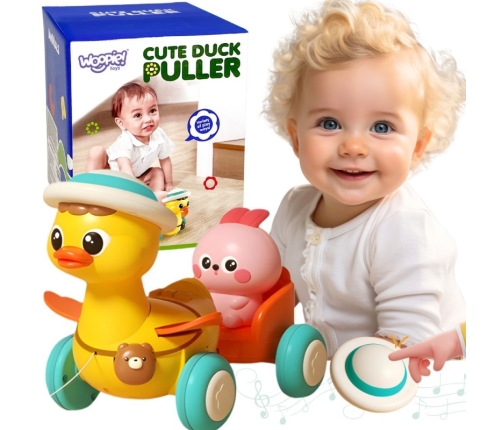 WOOPIE BABY Żółta Kaczuszka z Różowym Króliczkiem w Przyczepce do Ciągnięcia