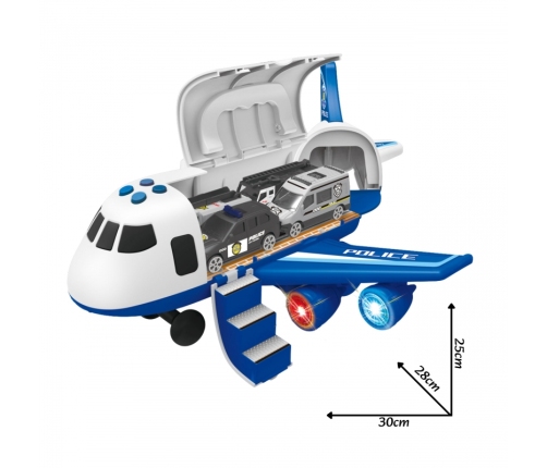 WOOPIE Samolot Rozkładany Transporter Policja z 3 Autami Policyjnymi Zestaw XL Znaki Drogowe