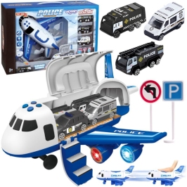 WOOPIE Samolot Rozkładany Transporter Policja z 3 Autami Policyjnymi Zestaw XL Znaki Drogowe WOOPIE Samolot Rozkładany Transporter Policja z 3 Autami Policyjnymi Zestaw XL Znaki Drogowe