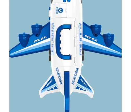 WOOPIE Samolot Rozkładany Transporter Policja z 3 Autami Policyjnymi Zestaw XL Znaki Drogowe