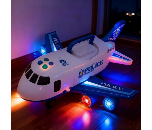 WOOPIE Samolot Rozkładany Transporter Policja z 3 Autami Policyjnymi Zestaw XL Znaki Drogowe