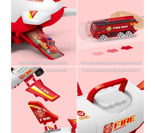 WOOPIE Samolot Rozkładany Transporter Straż Pożarna z 3 Autami Strażackimi Zestaw XL Znaki Drogowe