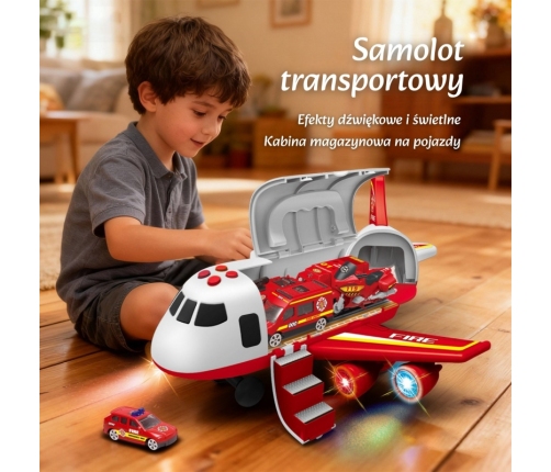 WOOPIE Samolot Rozkładany Transporter Straż Pożarna z 3 Autami Strażackimi Zestaw XL Znaki Drogowe