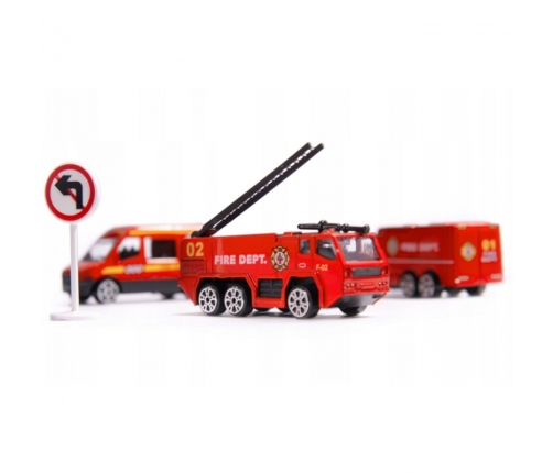 WOOPIE Samolot Rozkładany Transporter Straż Pożarna z 3 Autami Strażackimi Zestaw XL Znaki Drogowe