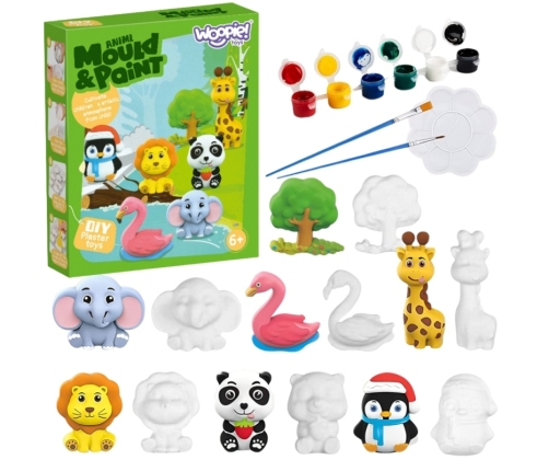 WOOPIE Zestaw Kreatywny z Farbami DIY Zrób Odlewy Gipsowe Figurki i Pomaluj - Zestaw Zwierzątka