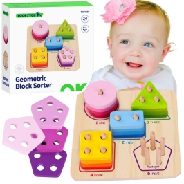 TOOKY TOY Drewniany Sorter Geometryczny Nauka Kształtów Liczenia TOOKY TOY Drewniany Sorter Geometryczny Nauka Kształtów Liczenia