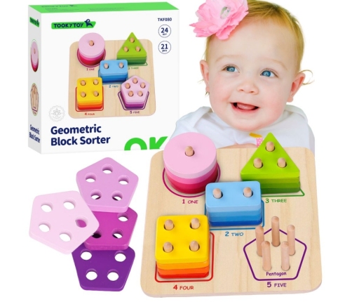 TOOKY TOY Drewniany Sorter Geometryczny Nauka Kształtów Liczenia