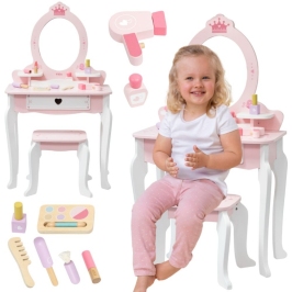 VIGA Duża Toaletka Drewniana Biało-Różowa z Lustrem i Krzesełkiem VIGA Duża Toaletka Drewniana Biało-Różowa z Lustrem i Krzesełkiem