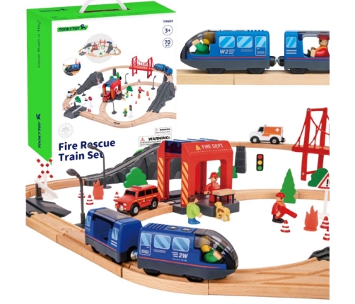 Tooky Toy Drewniana Kolejka Staż Pożarna Ambulans 70 el.