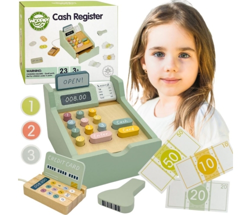 WOOPIE GREEN Drewniana Kasa Sklepowa Edukacyjna z Akcesoriami 23 el. FSC