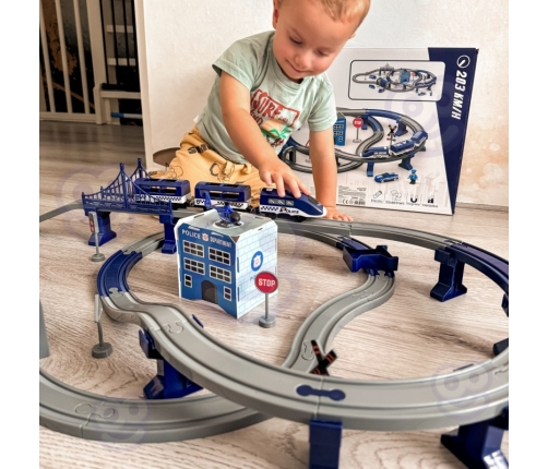 WOOPIE Electric Train Car Track Police Station Helicopter Cars 92 pcs.