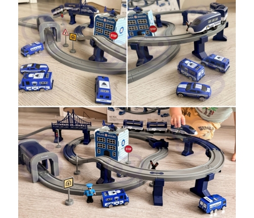 WOOPIE Electric Train Car Track Police Station Helicopter Cars 92 pcs.