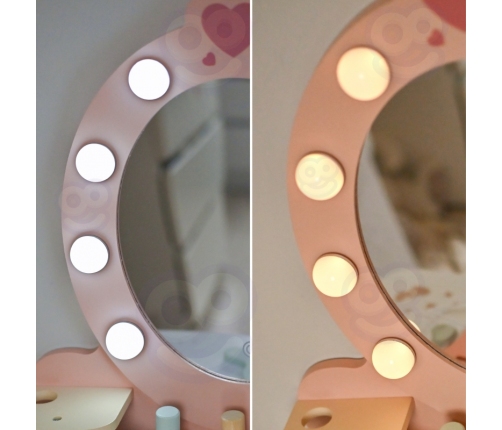 TOOKY TOY Drewniana Toaletka z Krzesełkiem Akcesoria Lustro z Oświetleniem LED + Kosmetyki