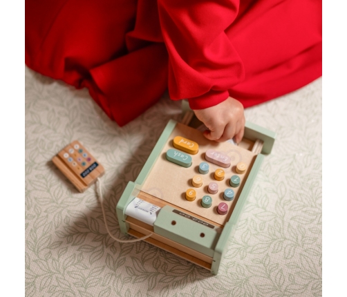 WOOPIE GREEN Drewniana Kasa Sklepowa Edukacyjna z Akcesoriami 23 el. FSC