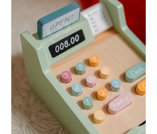 WOOPIE GREEN Drewniana Kasa Sklepowa Edukacyjna z Akcesoriami 23 el. FSC