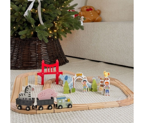 WOOPIE GREEN Drewniana Kolejka ZOO Zestaw XL Pociąg na Magnes Tor 60 el. FSC