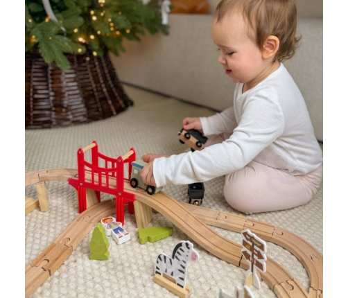 WOOPIE GREEN Drewniana Kolejka ZOO Zestaw XL Pociąg na Magnes Tor 60 el. FSC