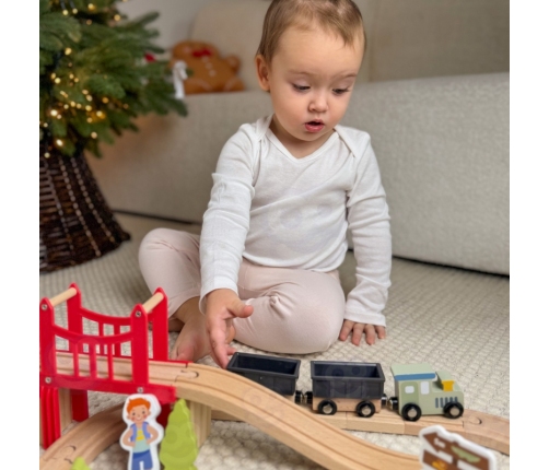 WOOPIE GREEN Drewniana Kolejka ZOO Zestaw XL Pociąg na Magnes Tor 60 el. FSC