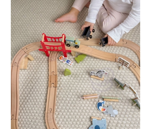 WOOPIE GREEN Drewniana Kolejka ZOO Zestaw XL Pociąg na Magnes Tor 60 el. FSC