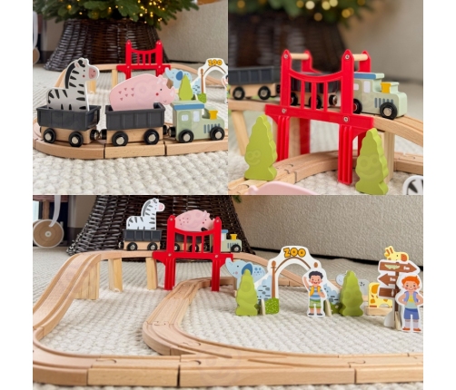 WOOPIE GREEN Drewniana Kolejka ZOO Zestaw XL Pociąg na Magnes Tor 60 el. FSC