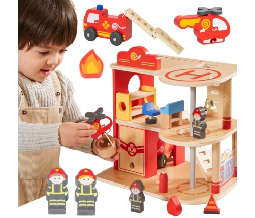 VIGA Drewniany Garaż Remiza Straży Pożarnej Zestaw 14 el