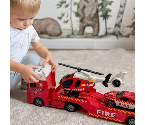 WOOPIE Zestaw Pojazdów Laweta Strażacka Helikopter Samochód Dźwięk Światła