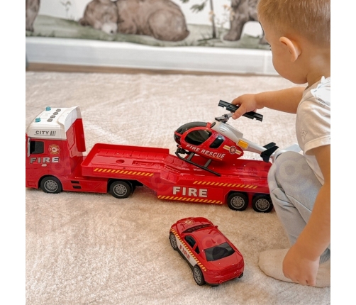 WOOPIE Zestaw Pojazdów Laweta Strażacka Helikopter Samochód Dźwięk Światła