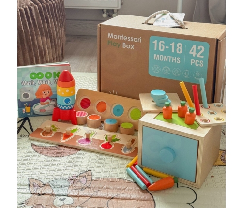 TOOKY TOY Box Pudełko XXL Montessori Edukacyjne 7w1 Sensoryczne 16-18 Mies.