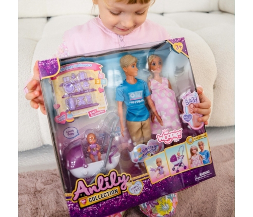 WOOPIE ROYAL Zestaw Lalek Rodzina Lily w Ciąży Tata Niemowlak Wózek Akcesoria