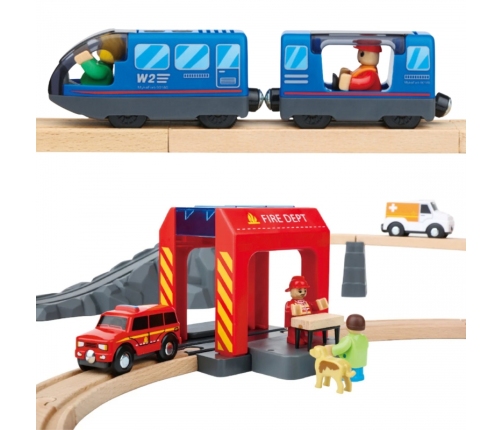 Tooky Toy Drewniana Kolejka Staż Pożarna Ambulans 70 el.